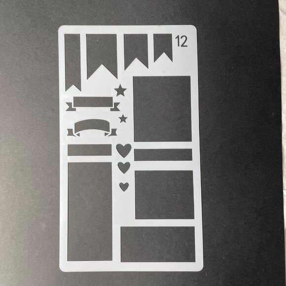 Reusable Art Planner Stencil Flags Banners Flags Stars Hearts Planner Boxes mq M - Picture 1 of 3